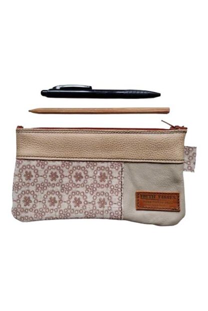 Etui Leer Patchwork Beige