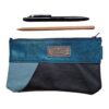 Etui Leer Patchwork Blauw Glitter