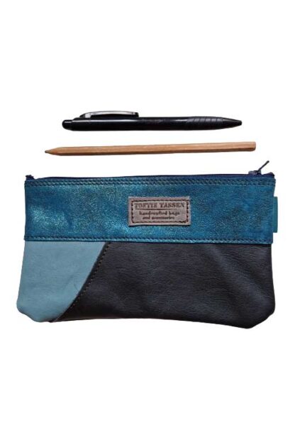 Etui Leer Patchwork Blauw Glitter