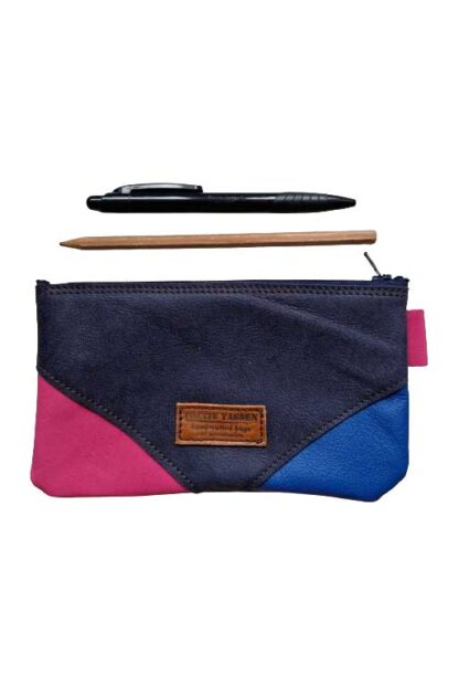 Etui Leer Patchwork Blauw Roze