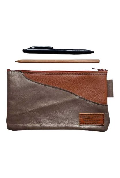 Etui Leer Patchwork Goud Cognac