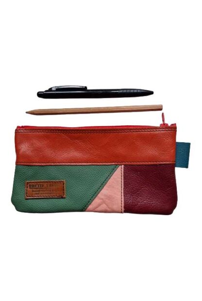 Etui Leer Patchwork Oranje Groen Rood